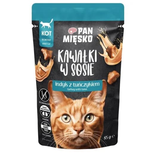 PAN MIĘSKO Karma mokra hipoalergiczna dla kotów z indykiem i tuńczykiem 85 g