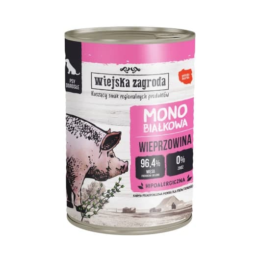 WIEJSKA ZAGRODA Karma mokra monobiałkowa hipoalergiczna dla psów z wieprzowiną 400 g