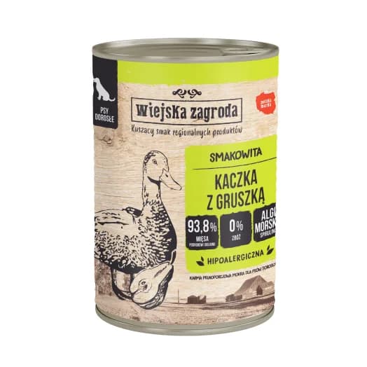WIEJSKA ZAGRODA Karma mokra hipoalergiczna dla psów z kaczką i gruszką 400 g