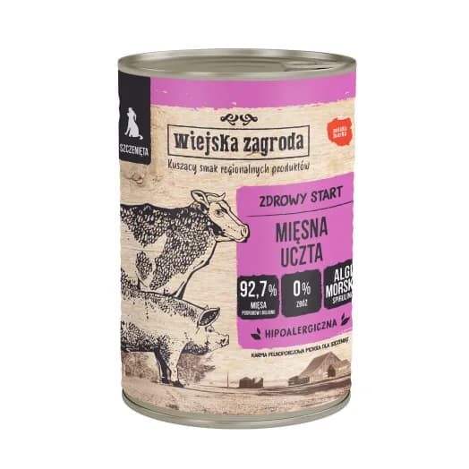 WIEJSKA ZAGRODA Karma mokra hipoalergiczna dla szczeniąt mięsna uczta 400 g