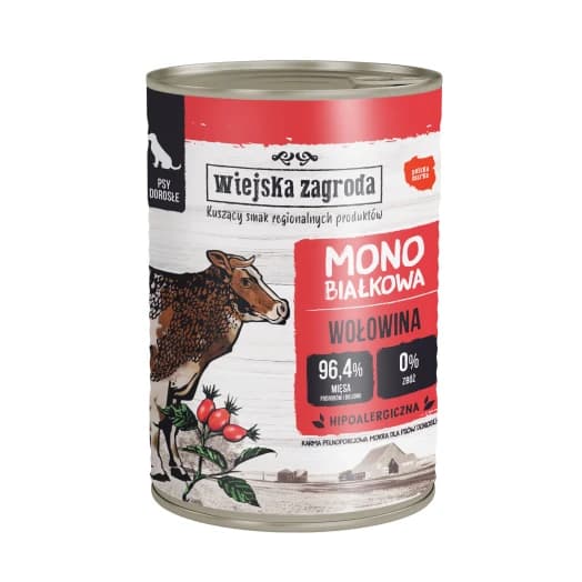 WIEJSKA ZAGRODA Karma mokra monobiałkowa hipoalergiczna dla psów z wołowiną 400 g