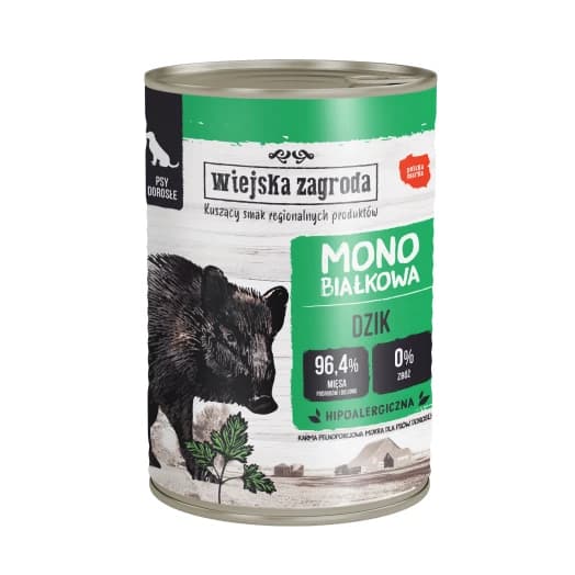 WIEJSKA ZAGRODA Karma mokra monobiałkowa hipoalergiczna dla psów z dzikiem 400 g