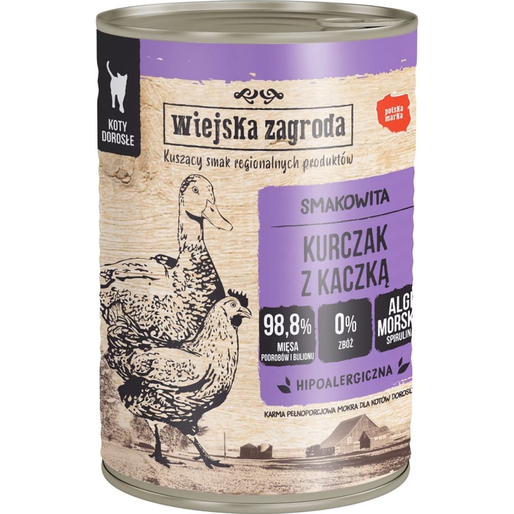 WIEJSKA ZAGRODA Karma mokra hipoalergiczna dla kotów z kurczakiem i kaczką 400 g