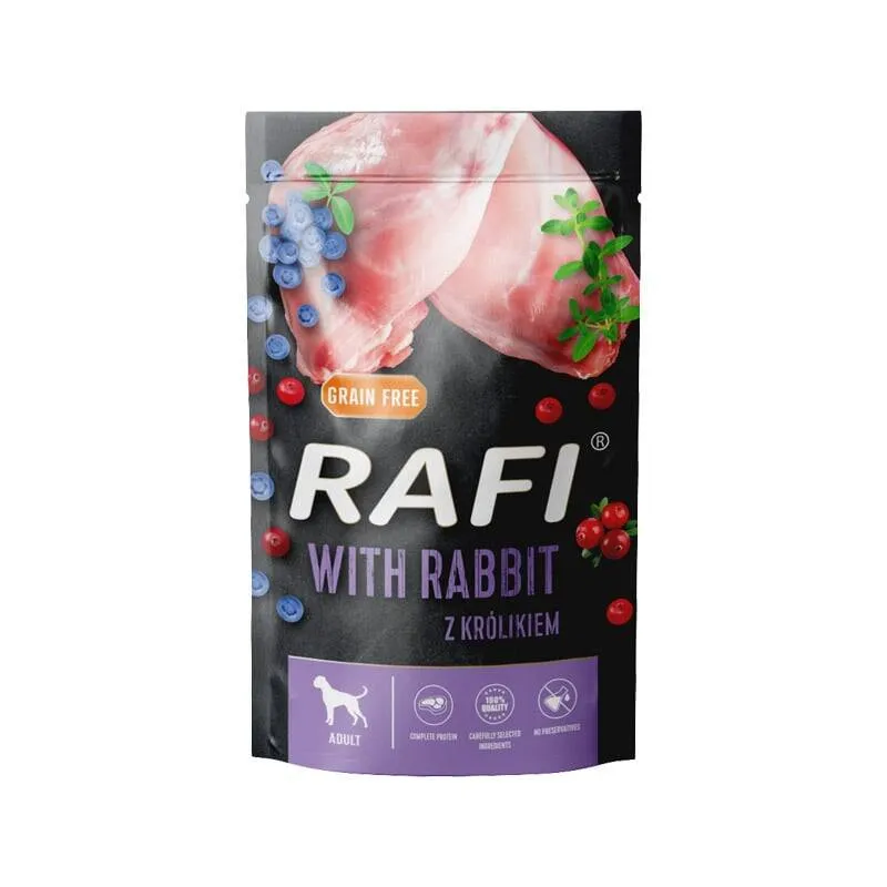 RAFI Karma mokra bezglutenowa dla psów z królikiem, borówkami i żurawiną 500 g