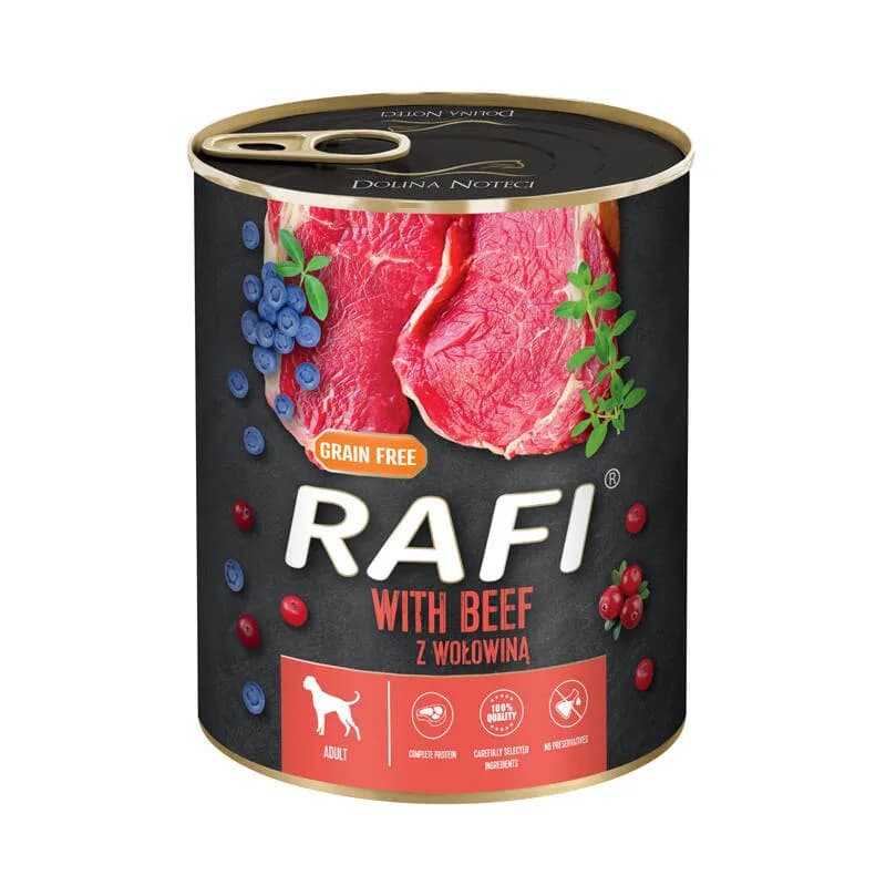 RAFI Karma mokra bezglutenowa dla psów z wołowiną, borówkami i żurawiną 800 g
