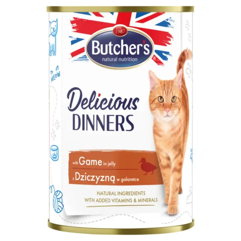 BUTCHER'S DELICIOUS DINNERS Karma mokra dla kotów z dziczyzną w galarecie 400 g
