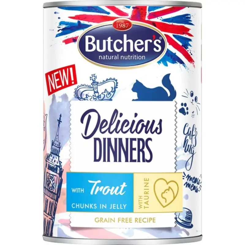 BUTCHER'S DELICIOUS DINNERS Karma mokra dla kotów z pstrągiem w galarecie 400 g