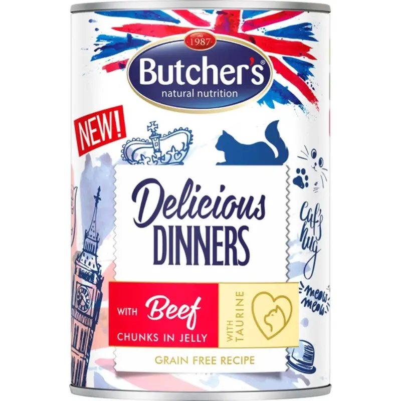 BUTCHER'S DELICIOUS DINNERS Karma mokra dla kotów z wołowiną w galarecie 400 g