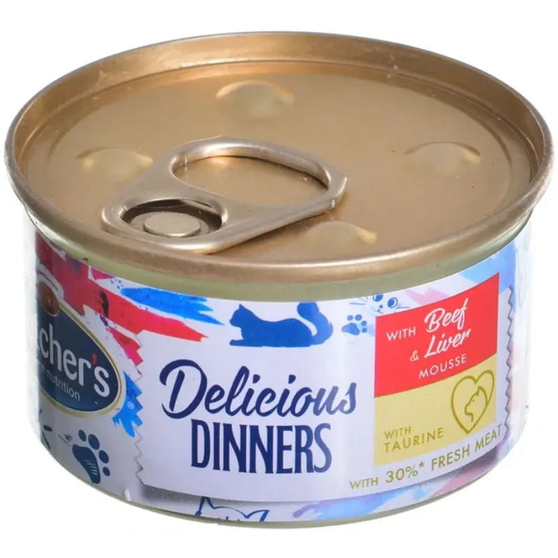 BUTCHER'S DELICIOUS DINNERS Karma mokra dla kotów z wołowiną i wątróbką 85 g