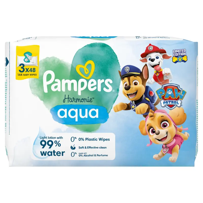 PAMPERS HARMONIE AQUA Chusteczki nawilżane Psi Patrol 3 x 48 szt.