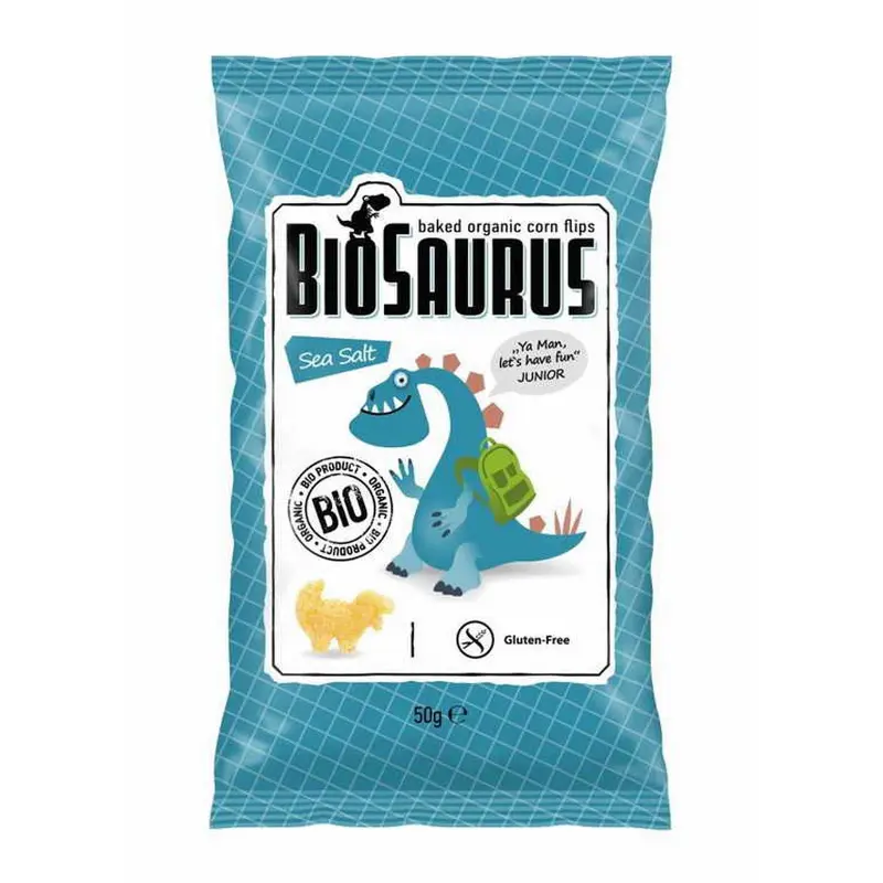 BIOSAURUS Chrupki kukurydziane dinozaury z solą morską bezglutenowe BIO 50 g