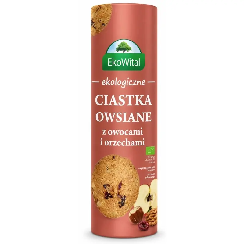 EKOWITAL Ciastka owsiane z owocami i orzechami BIO 250 g