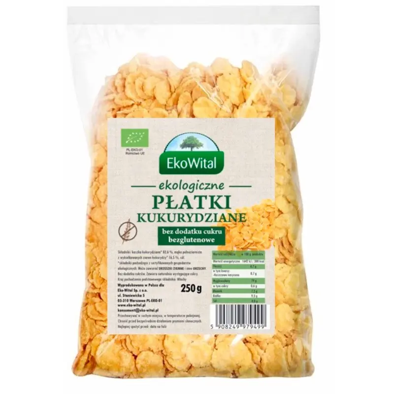 EKOWITAL Płatki kukurydziane bez dodatku cukru bezglutenowe BIO 250 g