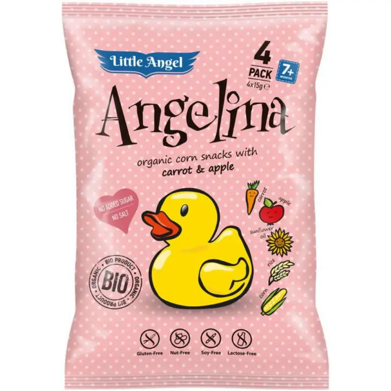 LITTLE ANGEL Chrupki kukurydziane marchew i jabłko bezglutenowe BIO 4x15 g