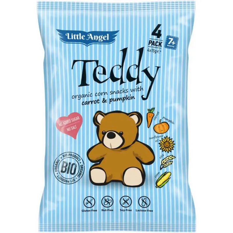LITTLE ANGEL Chrupki kukurydziane marchew i dynia bezglutenowe BIO 4x15 g