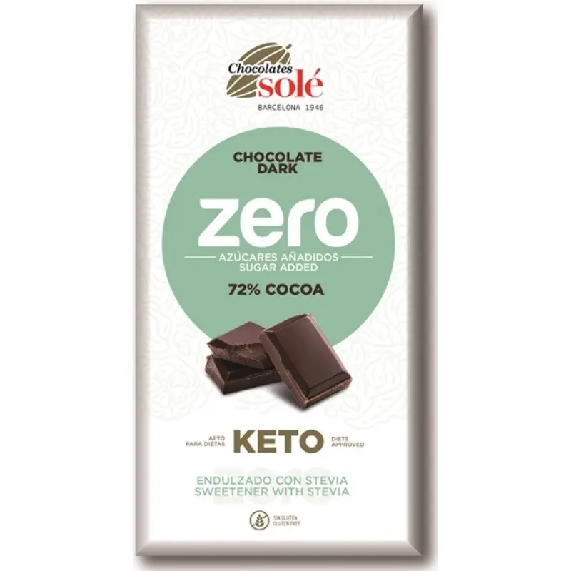 SOLE Czekolada gorzka 72% kakao bez cukru KETO 100 g