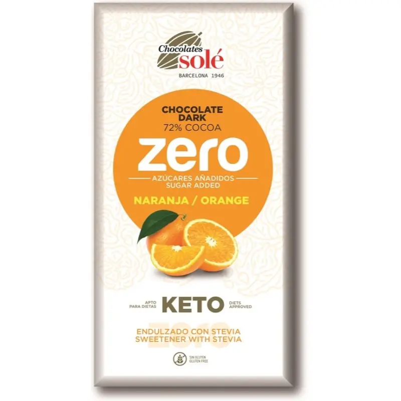 SOLE Czekolada gorzka 72% kakao bez cukru z pomarańczą KETO 100 g