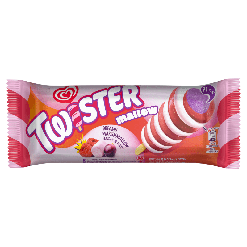 ALGIDA TWISTER Lody o smaku owocowych pianek Dreamy Marshmallow na patyku 80 ml