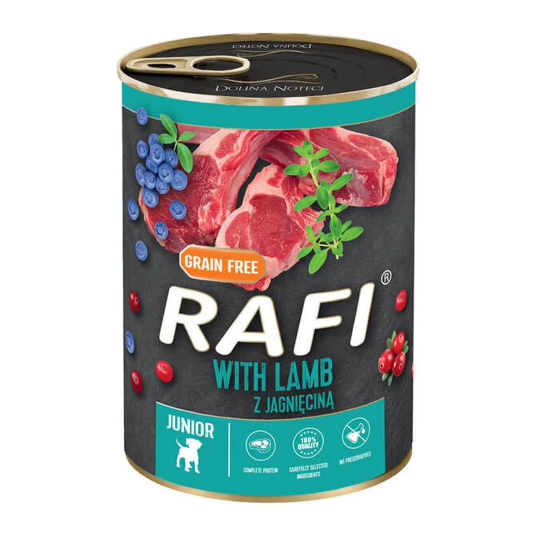 RAFI Karma mokra dla szczeniąt z jagnięciną, żurawiną i borówką 400 g