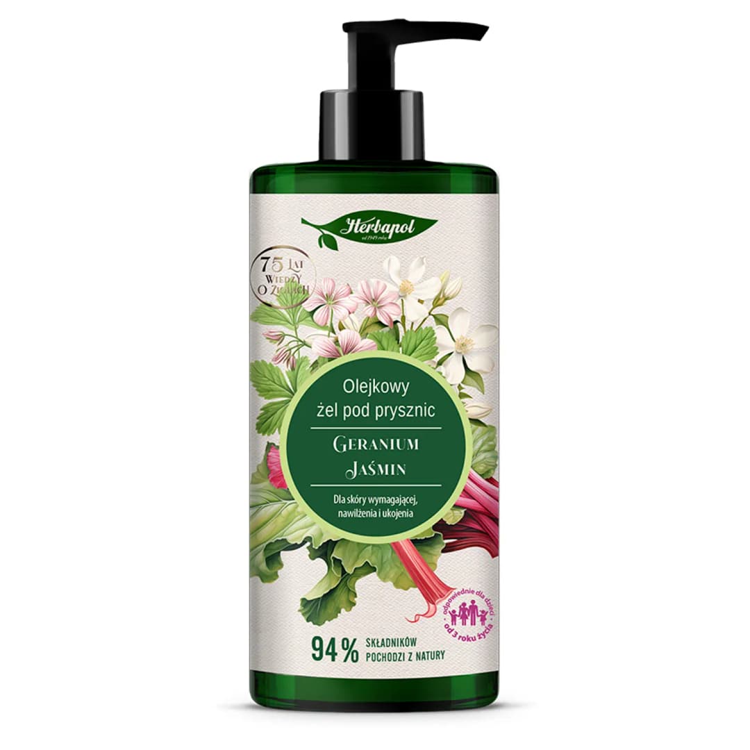 HERBAPOL Żel pod prysznic olejkowy geranium jaśmin 740 ml