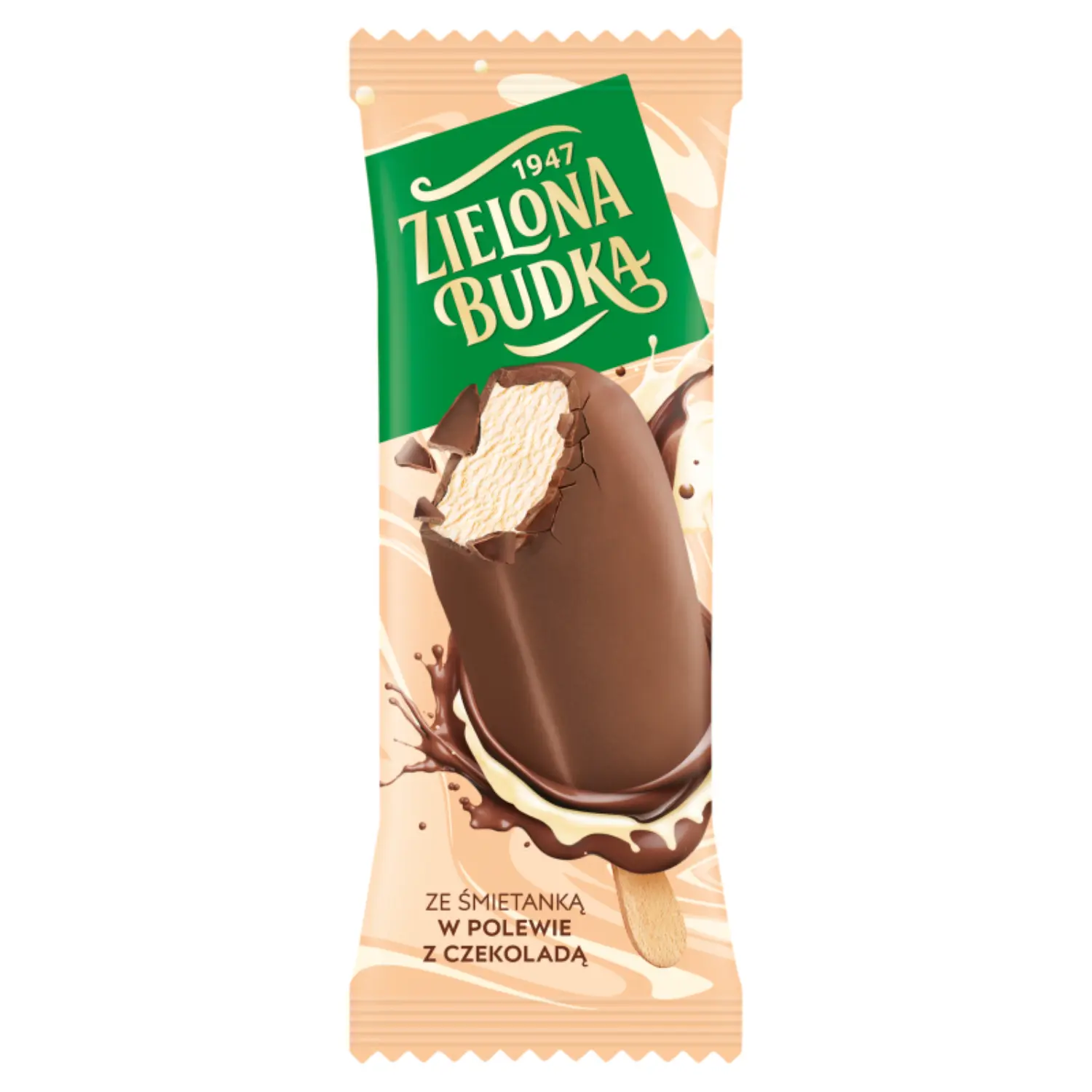 ZIELONA BUDKA Lody ze śmietanką w polwewie z czekoladą na patyku 90 ml