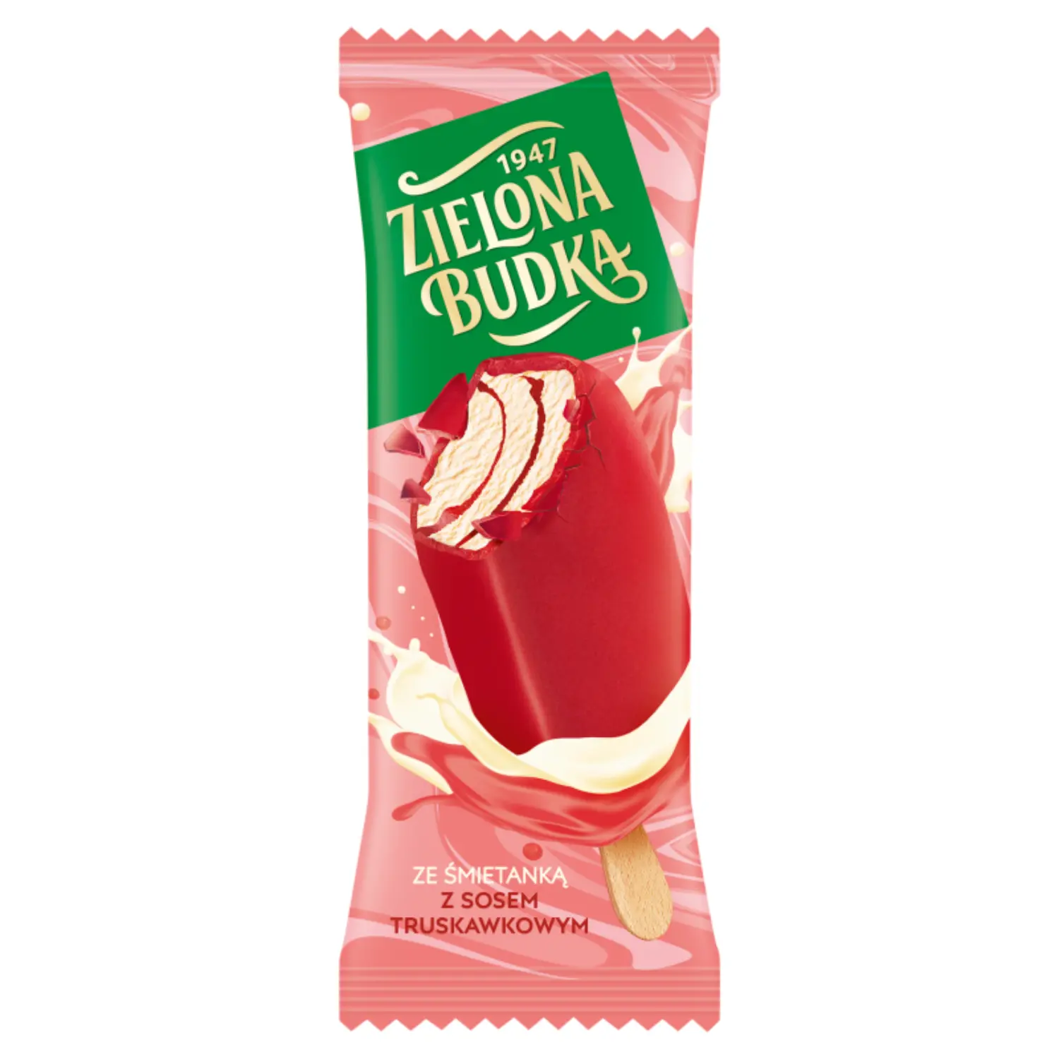 ZIELONA BUDKA Lody ze śmietanką z sosem truskawkowym na patyku 90 ml