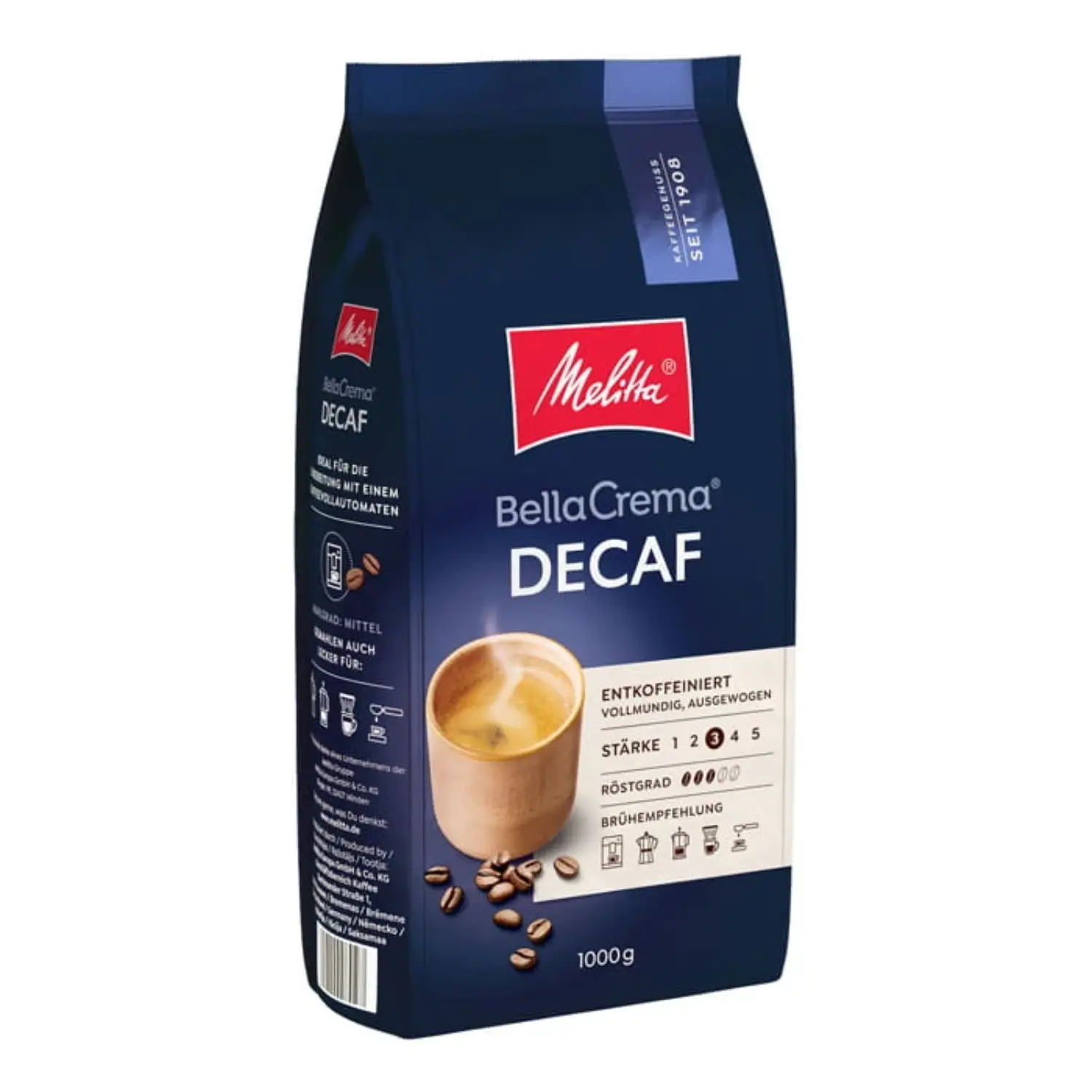 MELITTA BELLACREMA Kawa ziarnista bezkofeinowa Decaf 1000 g