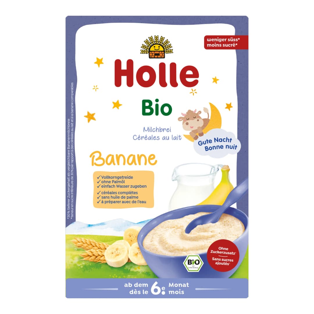 HOLLE Kaszka pełnoziarnista mleczno-bananowa bez glutenu i cukru BIO 250 g