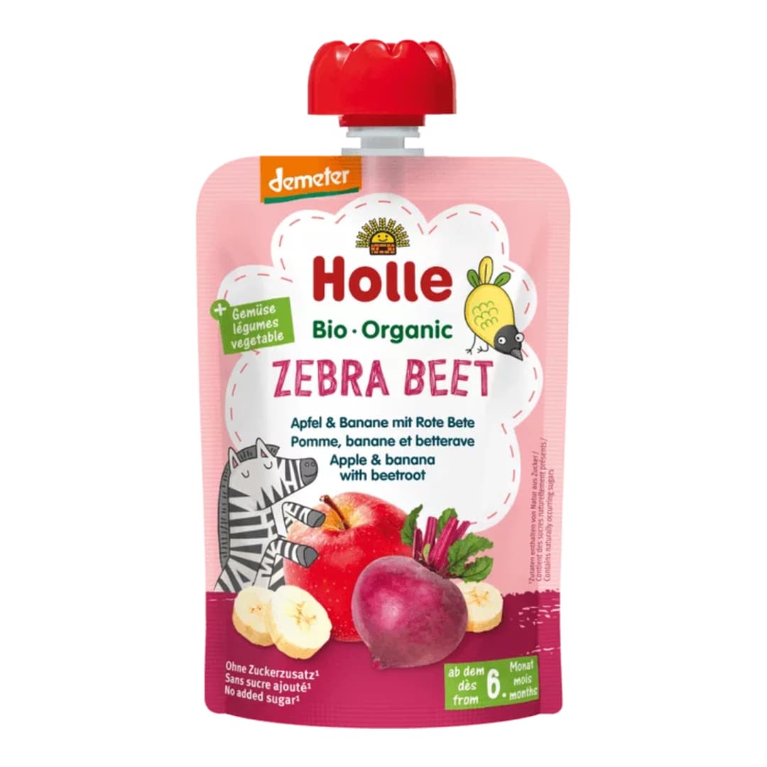HOLLE Mus z jabłkiem, bananem i burakiem Zebra Beet bez cukru BIO 100 g