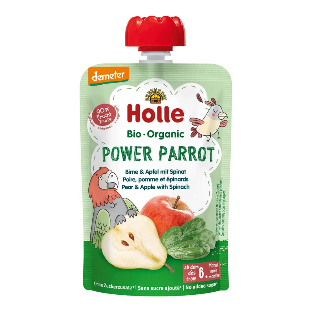 HOLLE Mus z gruszką, jabłkiem i szpinakiem Power Parrot bez cukru BIO 100 g