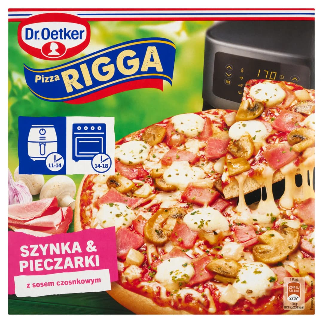 DR. OETKER RIGGA Pizza z szynką, pieczarkami i sosem czosnkowym 270 g