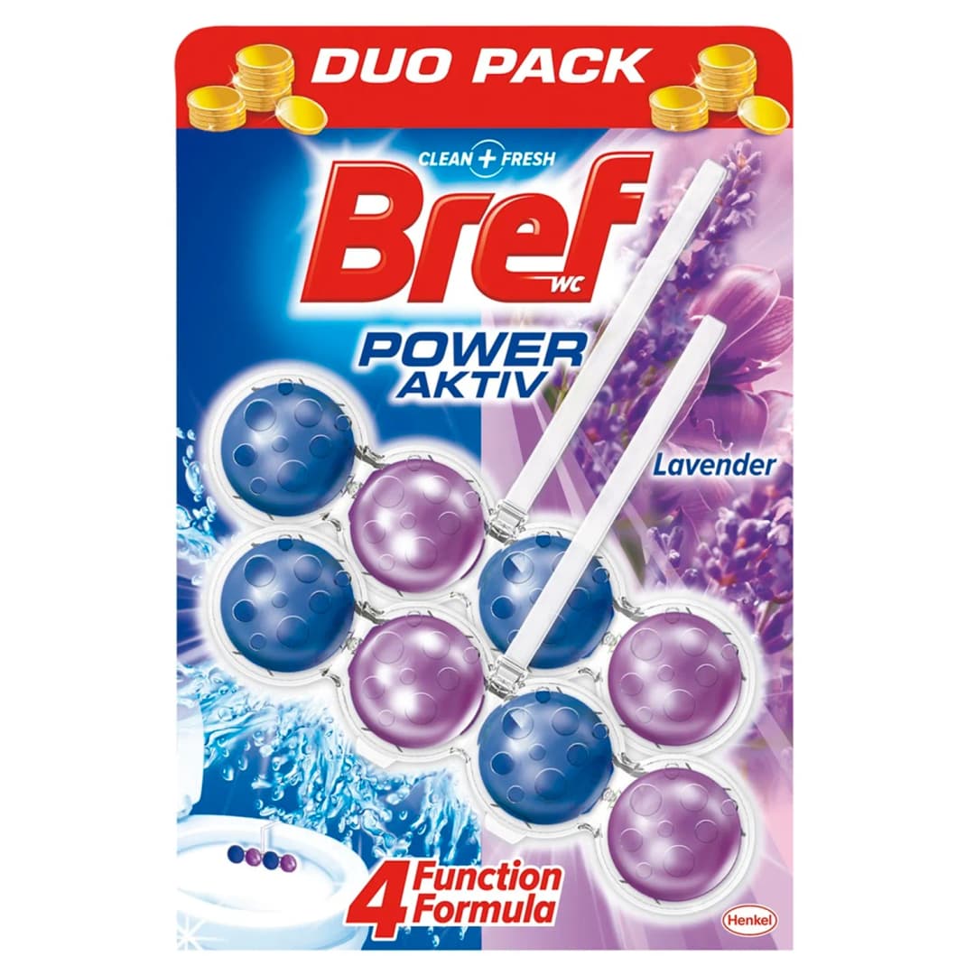 BREF POWER AKTIV Zawieszka myjąco-zapachowa do WC Lavender (2x50 g) 100 g