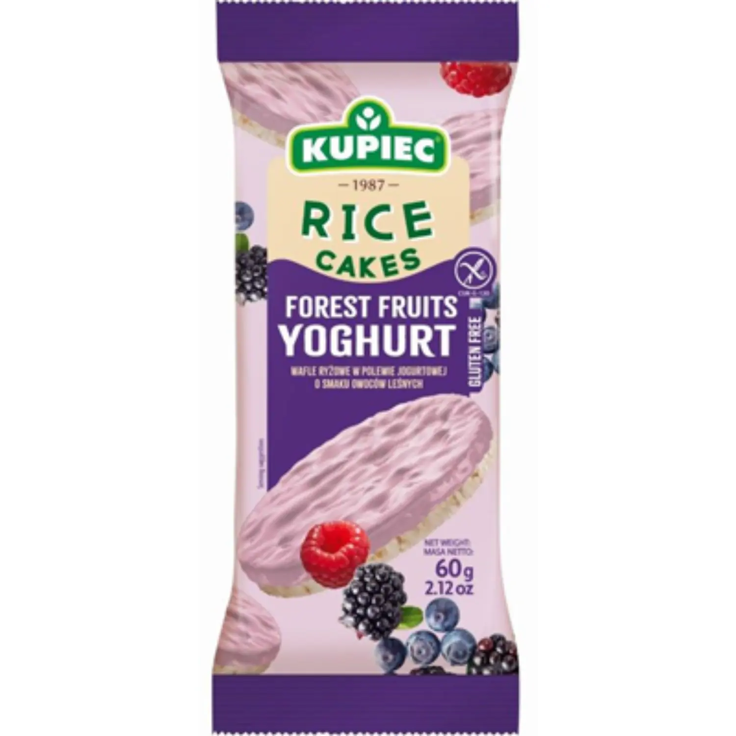 KUPIEC Wafle ryżowe w polewie jogurtowej o smaku owoców leśnych 4 szt. 60 g