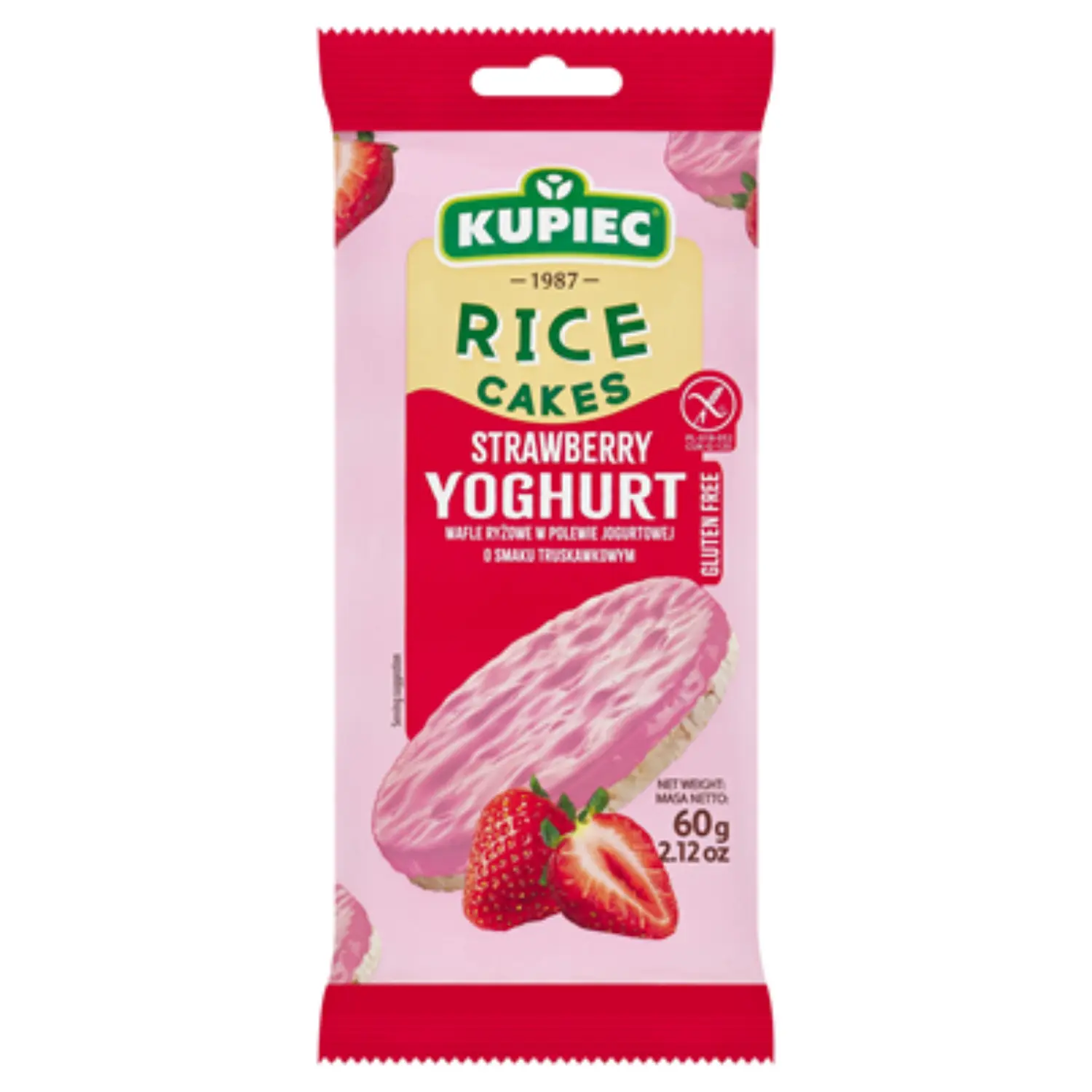 KUPIEC Wafle ryżowe w polewie jogurtowej o smaku truskawkowym 4 szt. 60 g