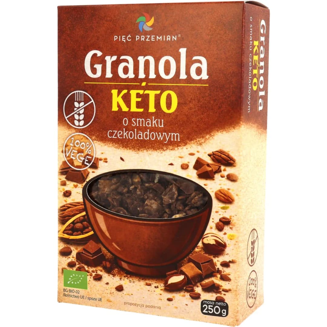PIĘĆ PRZEMIAN Granola KETO o smaku czekoladowym bezglutenowa BIO 250 g