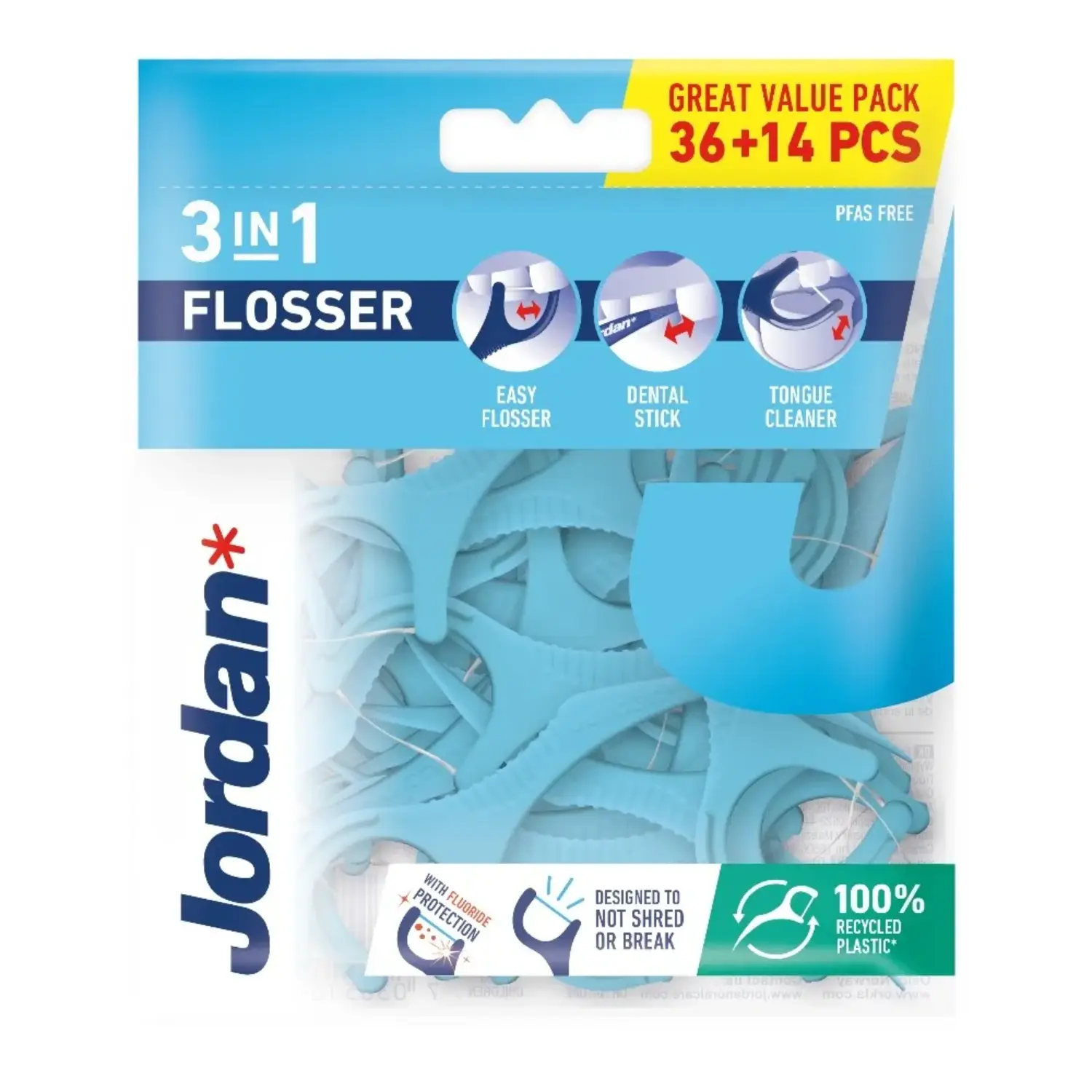 JORDAN Nić wykałaczka i czyścik do języka Flosser 3w1 50 szt.