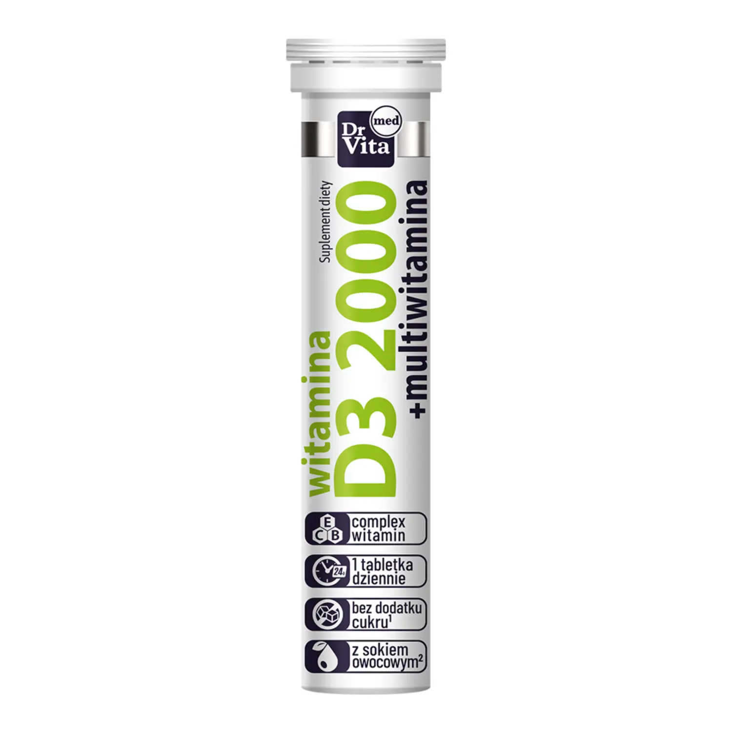DR VITA Suplement diety Witamina D3 2000 j.m. (20 tabletek musujących)