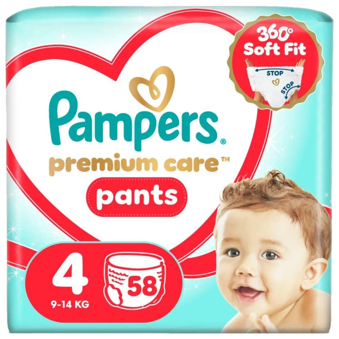 PAMPERS PREMIUM CARE Pieluchomajtki rozmiar 4, 9-15 kg 58 szt.