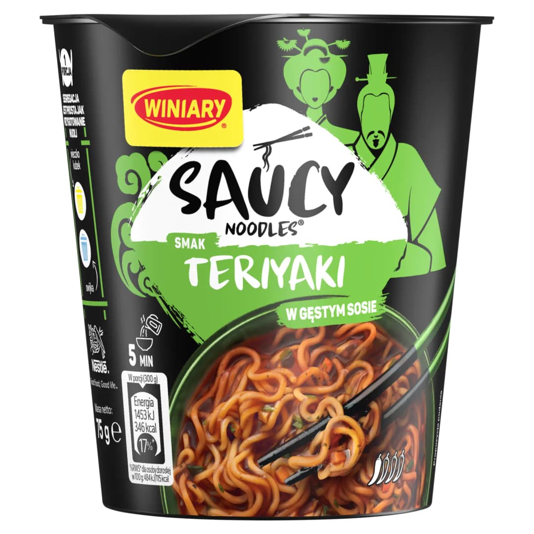 WINIARY SAUCY NOODLES Danie instant smak teriyaki w gęstym sosie 75 g