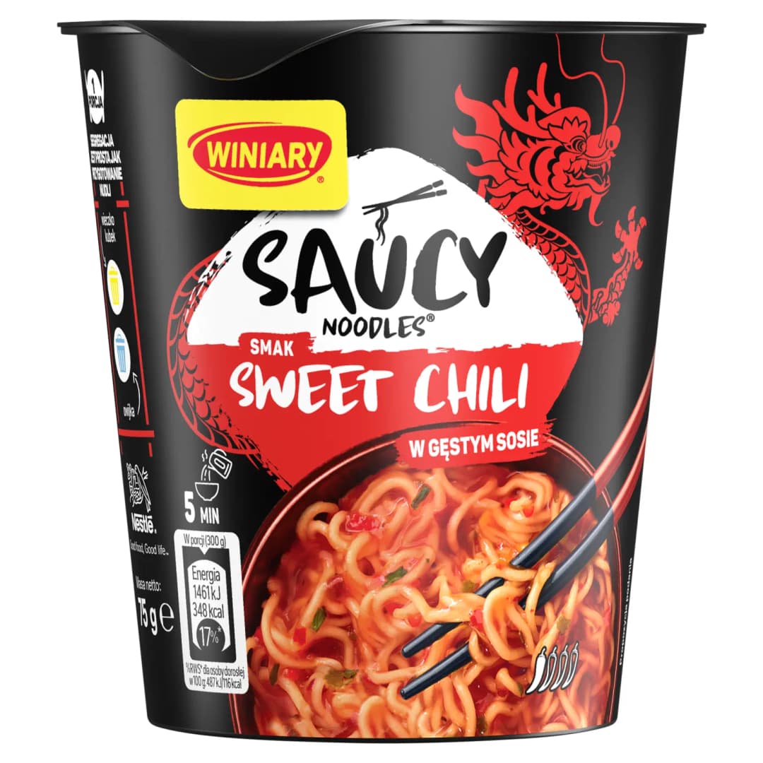 WINIARY SAUCY NOODLES Danie instant smak sweet chili w gęstym sosie 75 g
