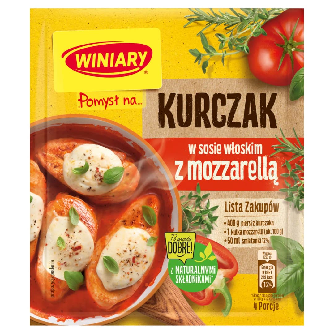 WINIARY POMYSŁ NA... Kurczak w sosie włoskim z mozzarellą 35 g
