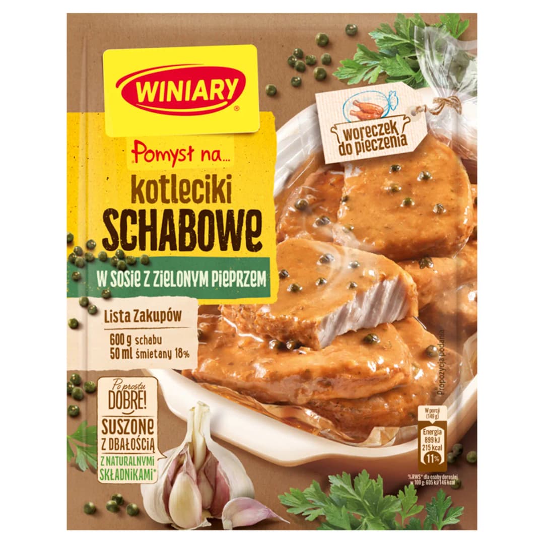 WINIARY POMYSŁ NA... Kotleciki schabowe w sosie z zielonym pieprzem 40 g