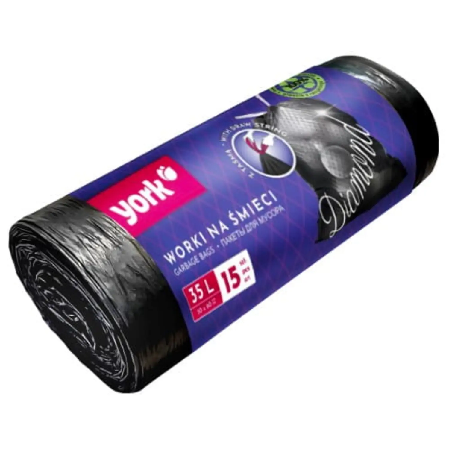 YORK DIAMOND Worki na śmieci z taśmą 35 l 15 szt.