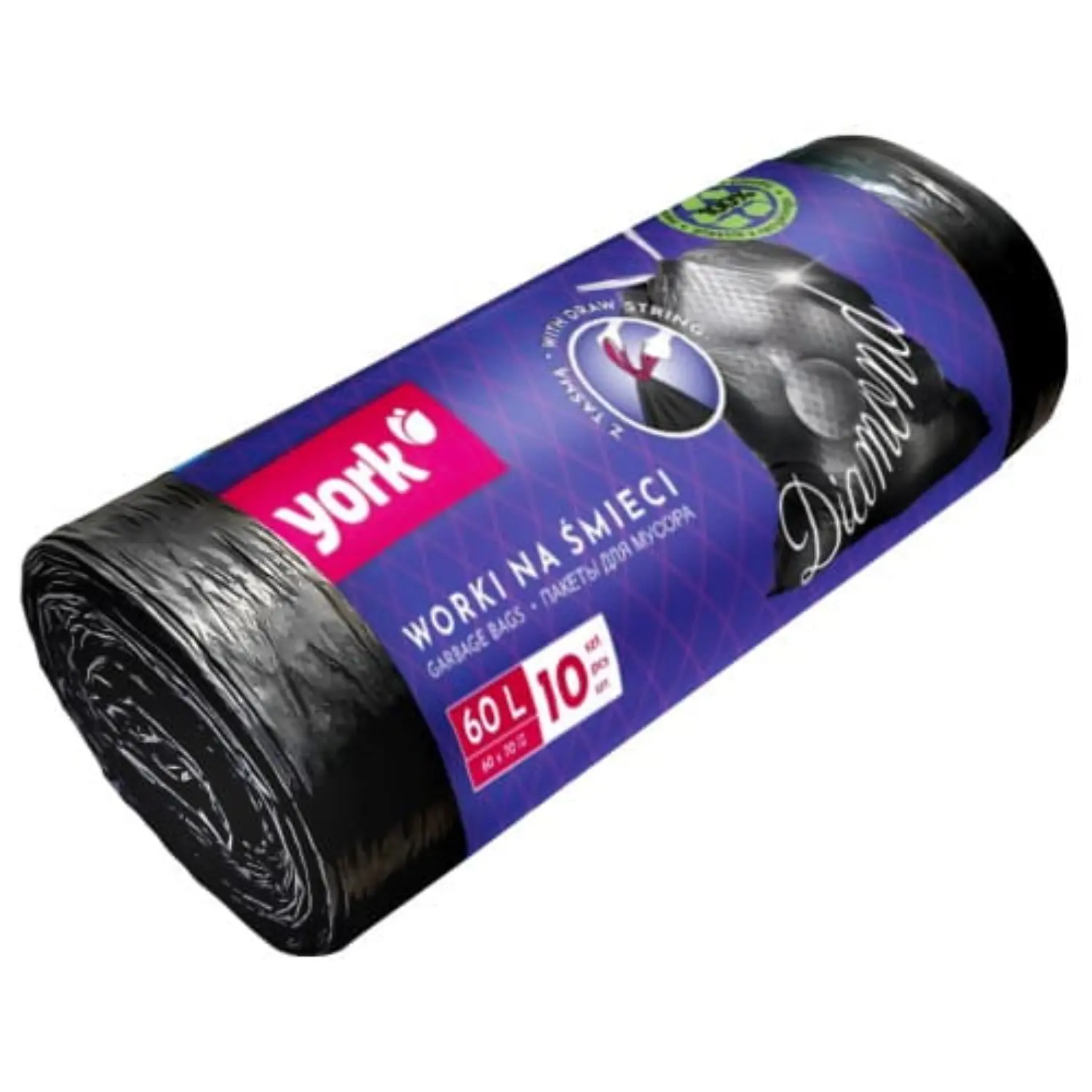 YORK DIAMOND Worki na śmieci z taśmą 60 l 10 szt.
