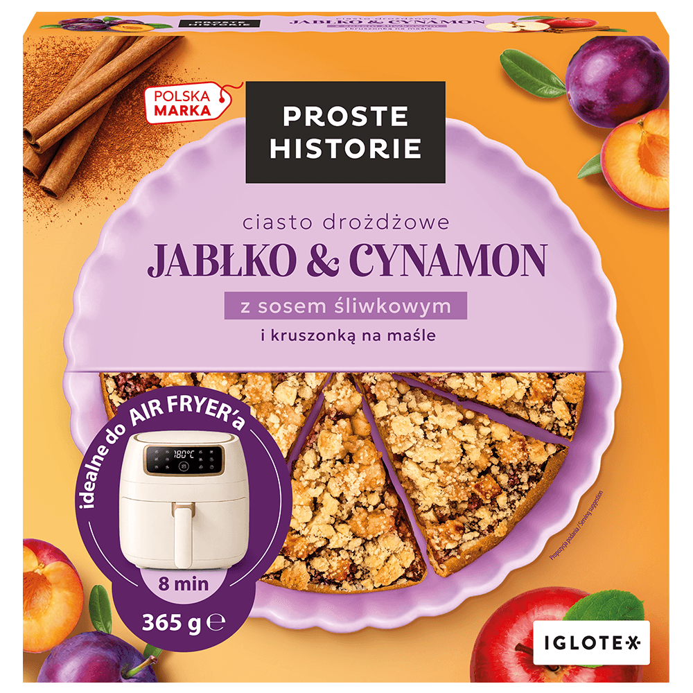 PROSTE HISTORIE Ciasto drożdżowe Jabłko i Cynamon z sosem śliwkowym mrożone 365 g