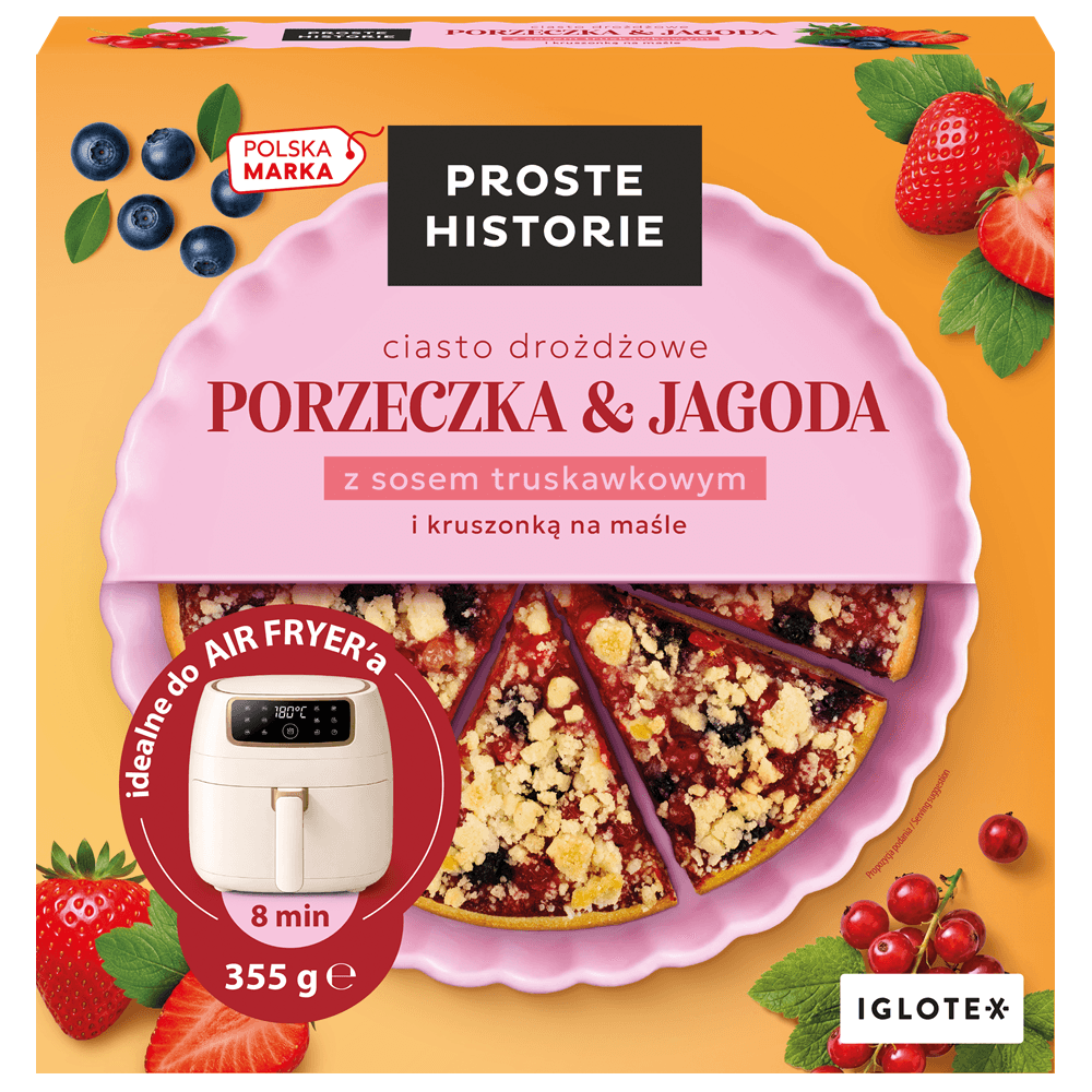 PROSTE HISTORIE Ciasto drożdżowe Porzeczka i Jagoda z sosem truskawkowym mrożone 355 g