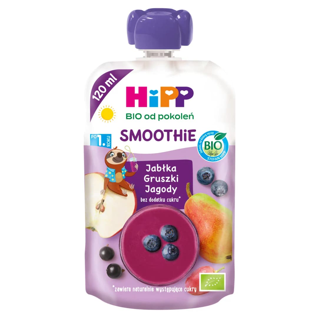 HIPP SMOOTHIE Mus bez cukru jabłka gruszki jagody BIO 120 ml