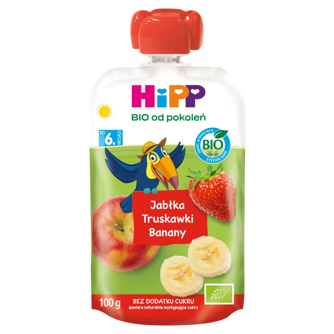HIPP Mus owocowy bez cukru jabłka truskawki banany BIO 100 g