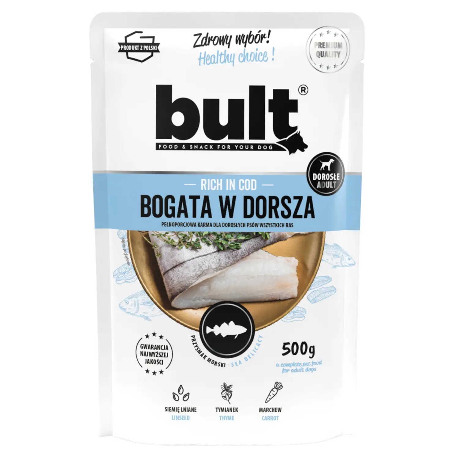 BULT Karma mokra dla dorosłych psów bogata w dorsza 500 g