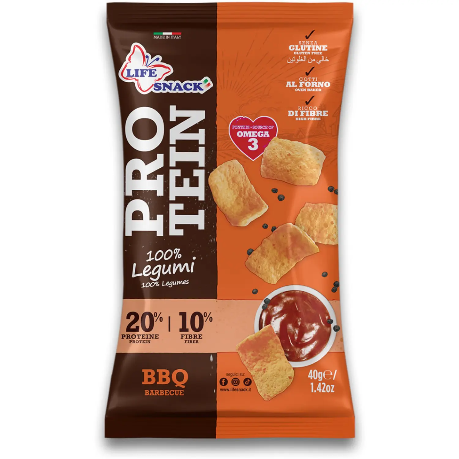 LIFE PROTEIN Chipsy proteinowe z fasoli o smaku BBQ 40 g